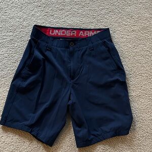 Under Armour Navy Performance Flat-Front Shorts with Red Waistband